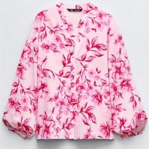Zara Womens Cotton Floral Button Down Top Size XL Cottagecore Vacation Resort